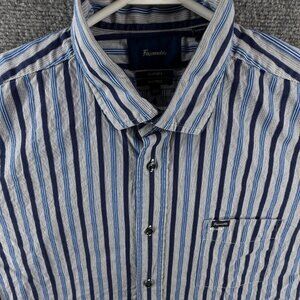 Faconnable Striped Button Up Shirt Blue Long Sleeve 2XL Classique Deauville